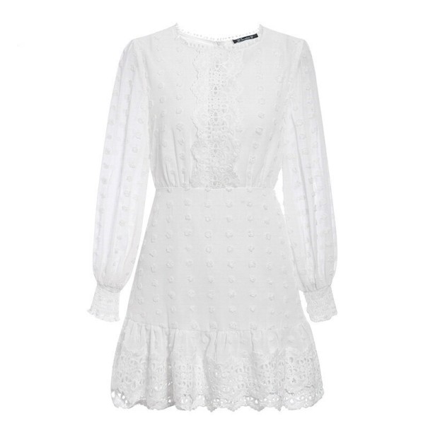 Rochie din dantelă cu mâneci lungi A1 alb M
