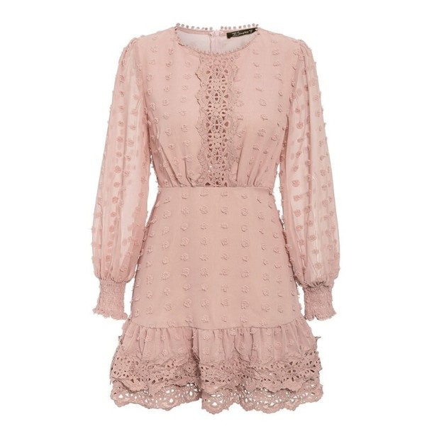 Rochie din dantelă cu mâneci lungi A1 roz vechi S