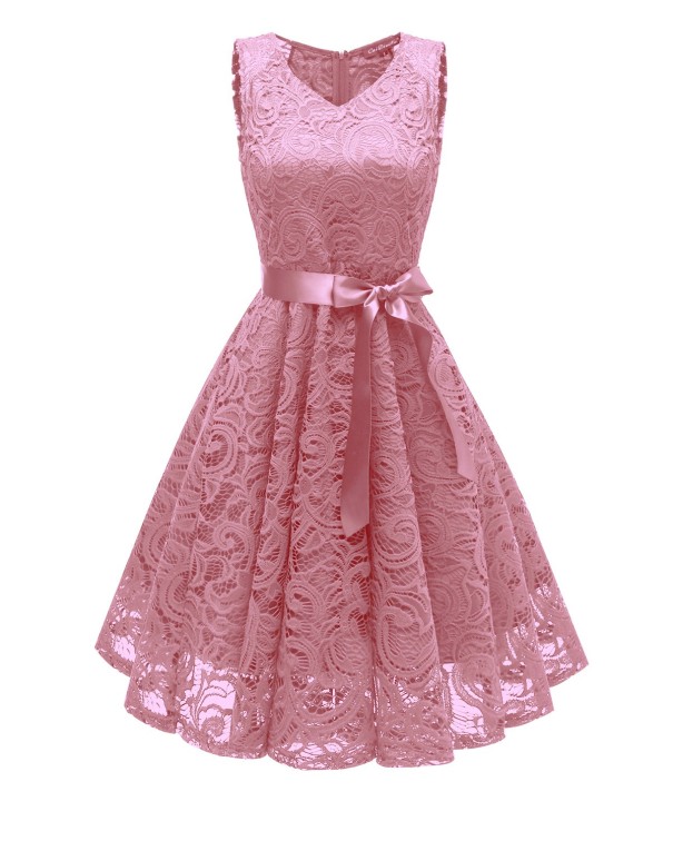 Rochie din dantelă cu panglică roz L