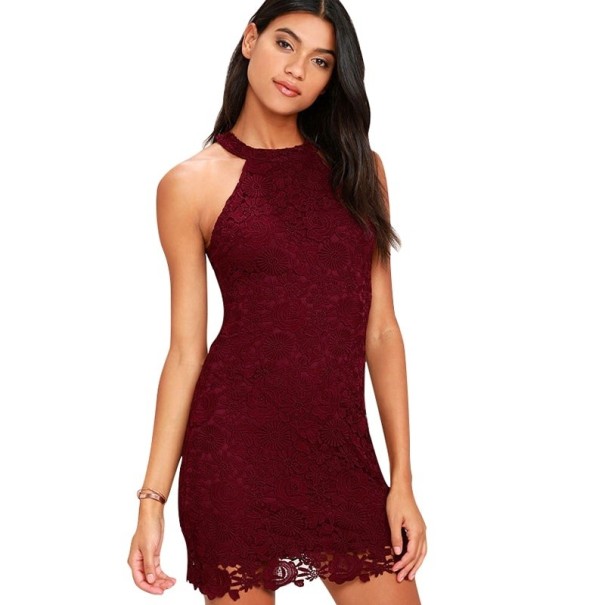 Rochie din dantelă fără mâneci A2502 burgundy XL