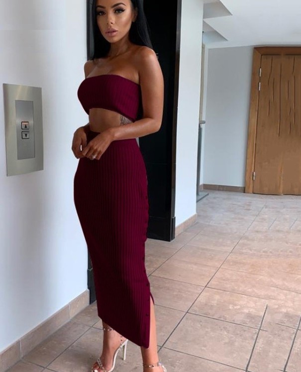 Rochie din tricot din două piese burgundy L