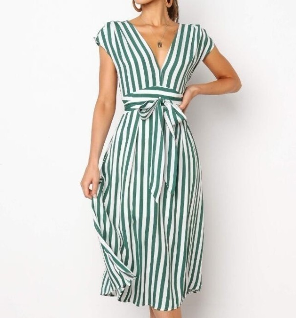 Rochie fără mâneci cu dungi pentru femei verde S