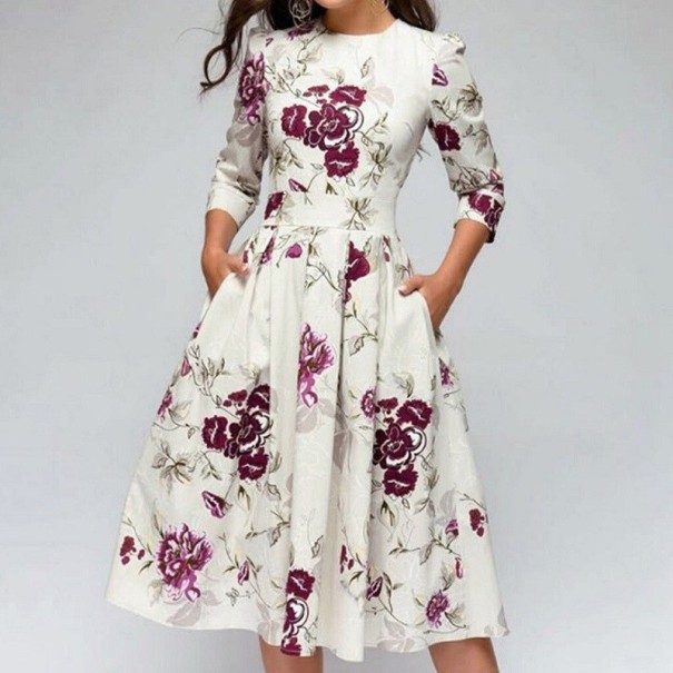 Rochie florală pentru femei P1137 alb 3XL