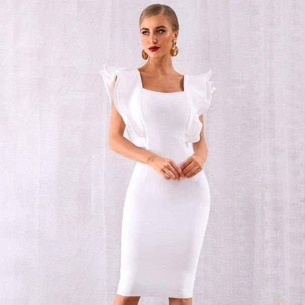 Rochie formală cu volane A2783 alb L