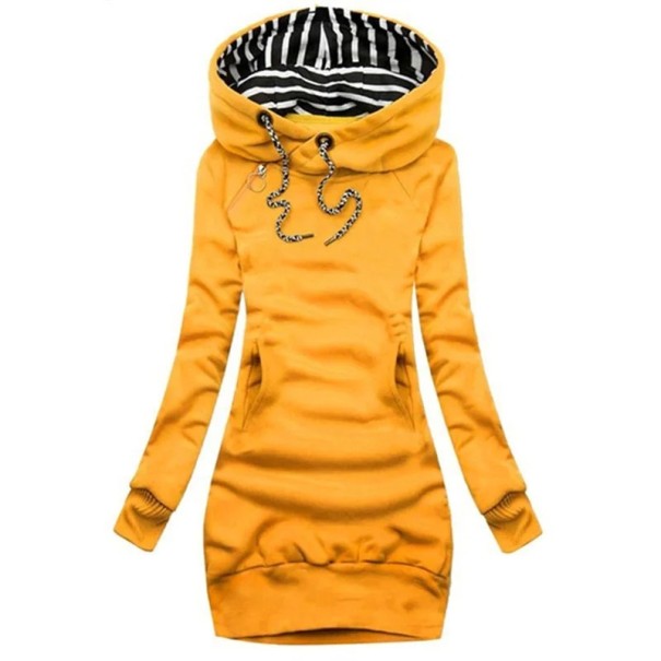 Rochie hanorac cu glugă și buzunar cangur Mâneci lungi Snur Rochie casual de culoare uni Potrivire confortabilă Stil casual galben 3XL