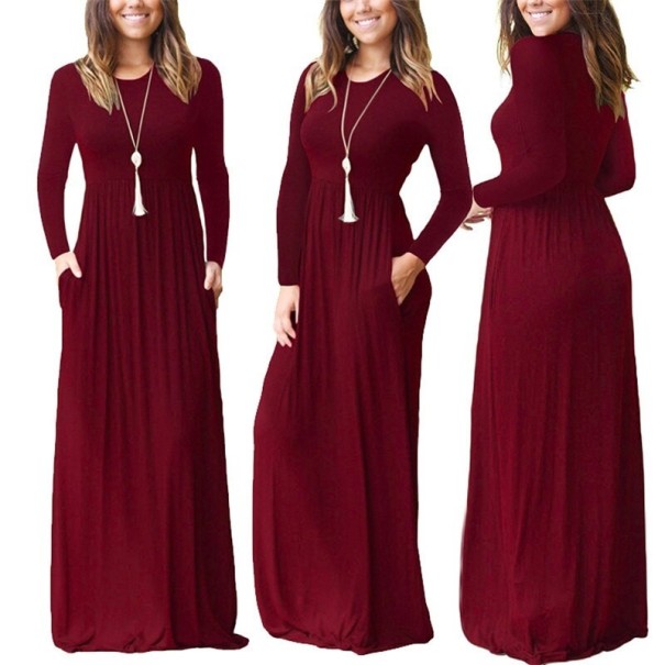 Rochie lungă cu mâneci burgundy L