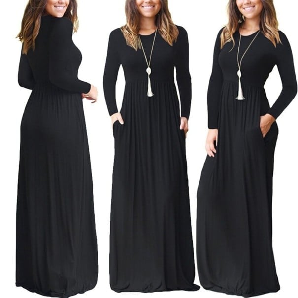 Rochie lungă cu mâneci negru S