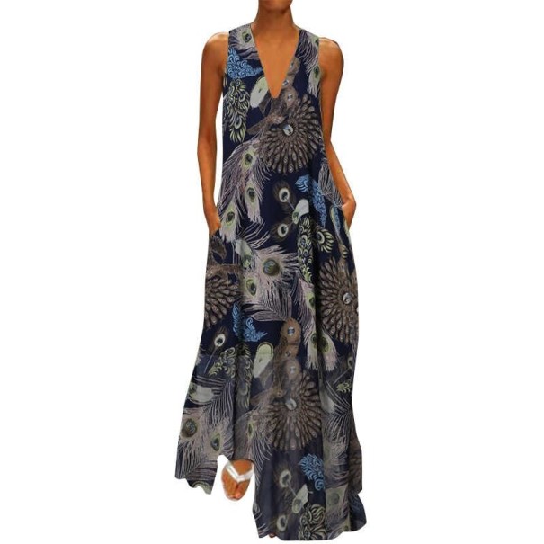 Rochie lungă cu model de păun S 3