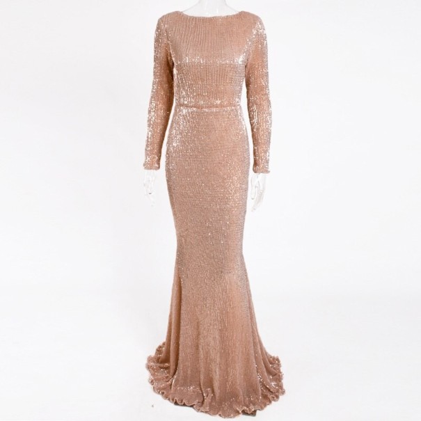Rochie lungă cu paiete de seară culoarea pielii S