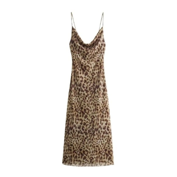 Rochie lungă de damă cu imprimeu leopard, bodycon, sexy, fără bretele, cu model de animale, la modă de seară L
