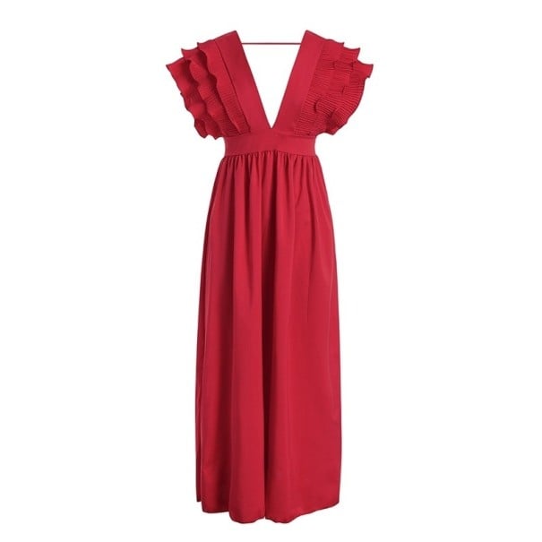 Rochie lungă de seară cu volane roșu S