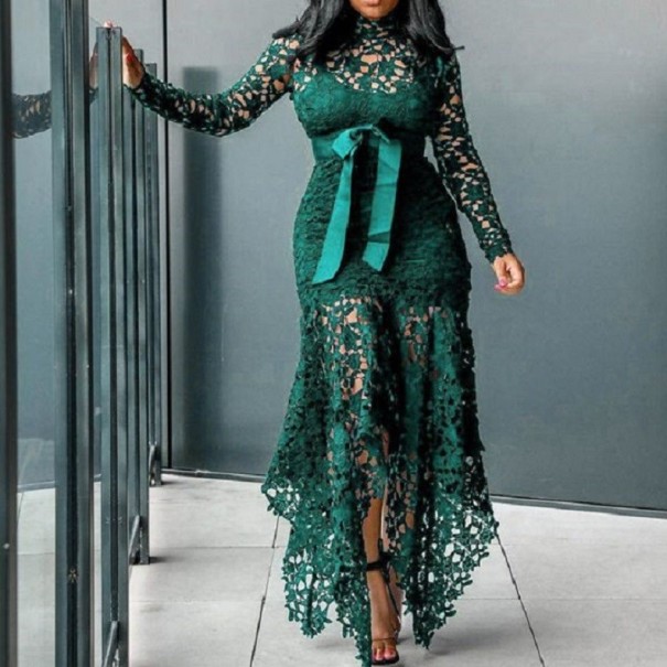 Rochie lungă din dantelă verde inchis M