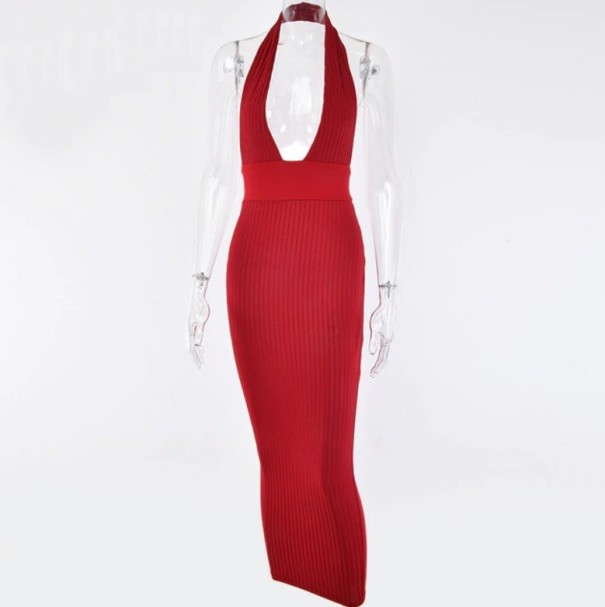 Rochie lungă pentru femei, cu decolteu adânc roșu S