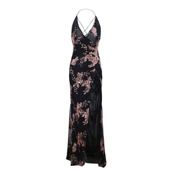 Rochie lungă Valeria cu fantă negru M
