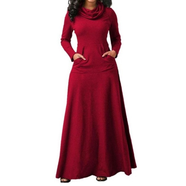 Rochie maxi cu blugi pentru femei burgundy XXL