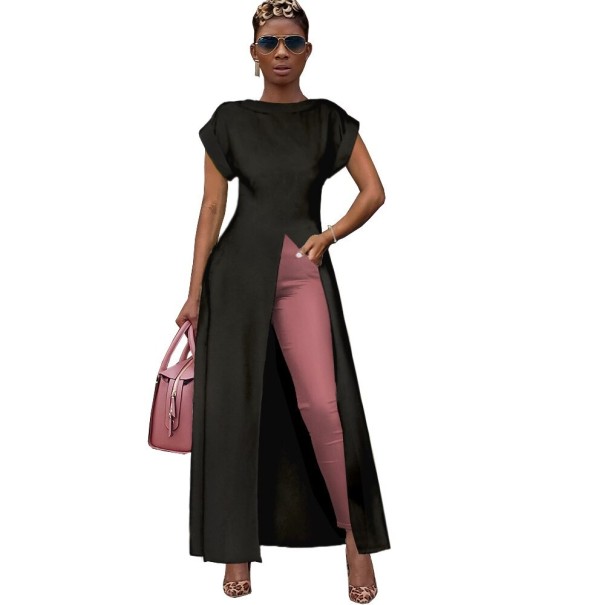 Rochie maxi cu fantă negru M