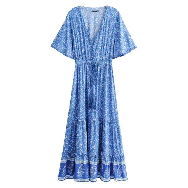 Rochie maxi cu volane albastru XL