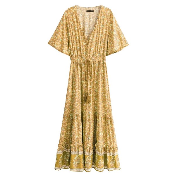 Rochie maxi cu volane galben XL