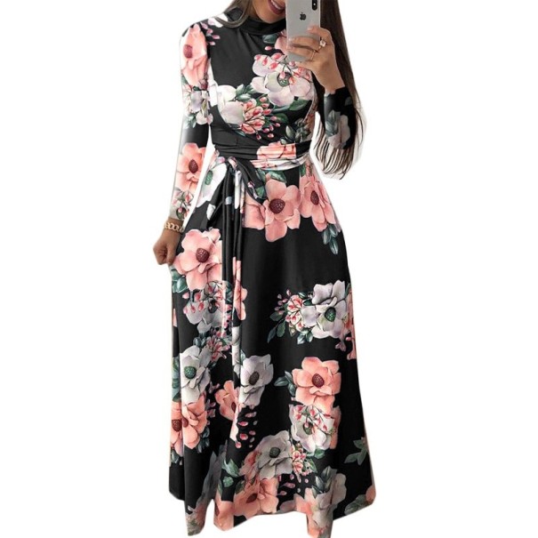 Rochie maxi florala de toamna negru L