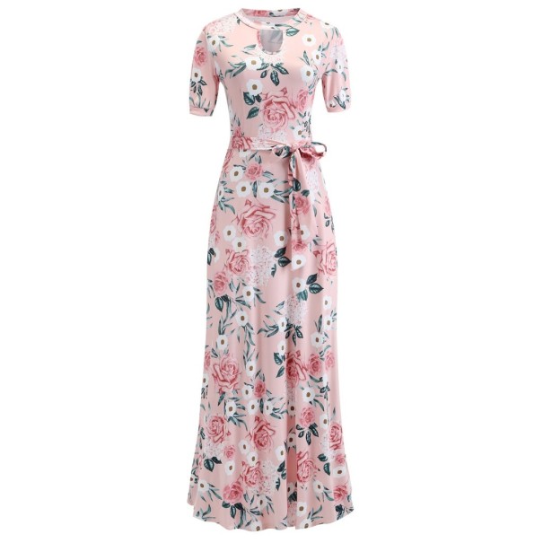 Rochie maxi până la gât roz XL