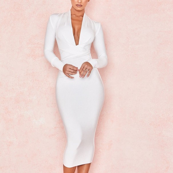 Rochie midi cu decolteu alb M