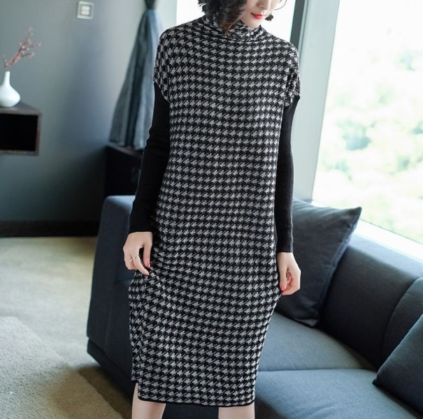 Rochie midi de toamnă cu guler XS