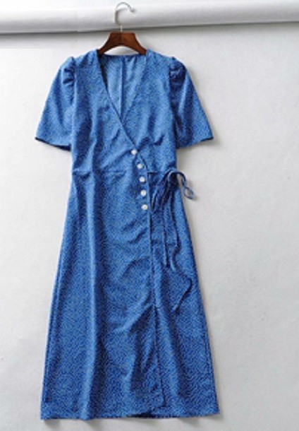 Rochie midi de vară cu buline albastru inchis S