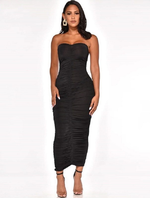 Rochie midi stretch fără bretele negru L