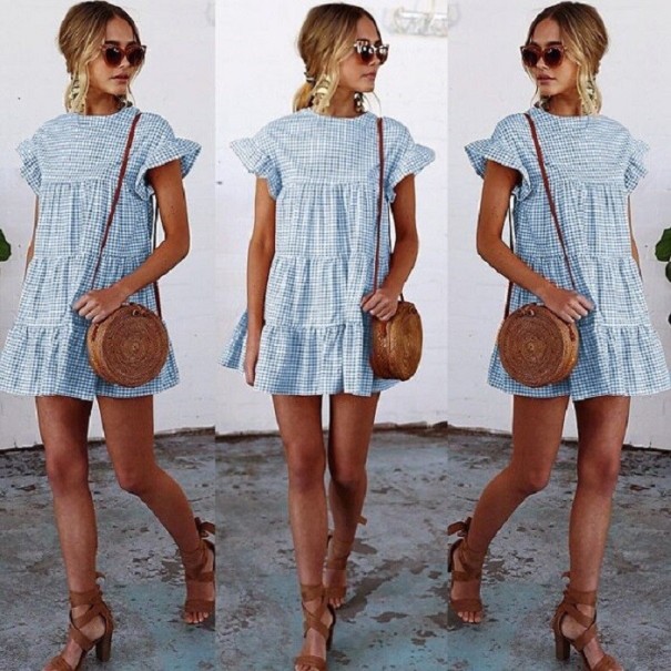 Rochie mini cu carouri Jessica albastru XL