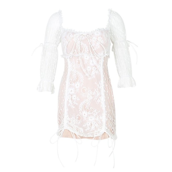 Rochie mini din dantela alb M