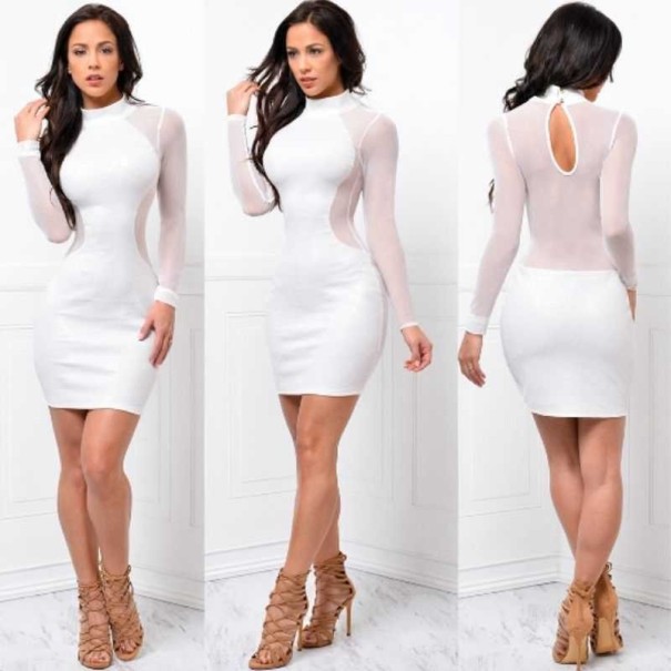 Rochie mini translucida sexy alb M