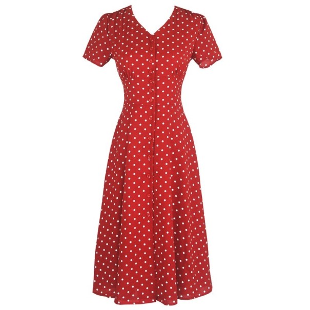 Rochie roșie pentru femei, cu buline S 2