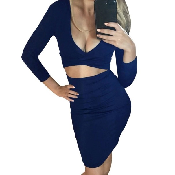 Rochie sexy cu maneca lunga albastru inchis L