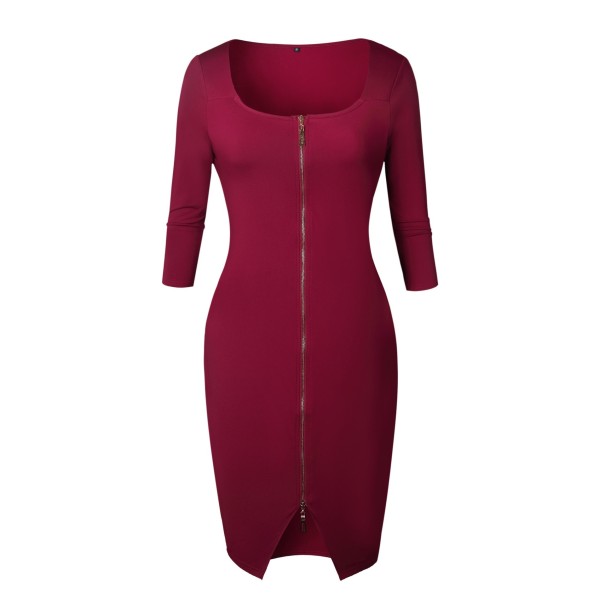 Rochie teacă cu fermoar pentru femei burgundy M