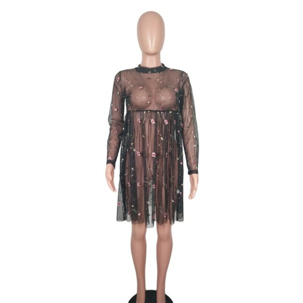 Rochie translucidă cu mâneci lungi negru L