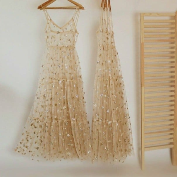 Rochie translucidă cu stele aur XS