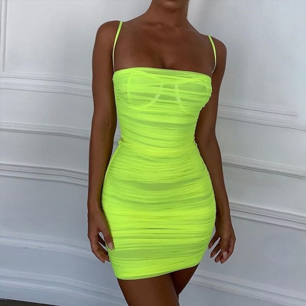 Rochie translucidă pe umerașe galben neon XS