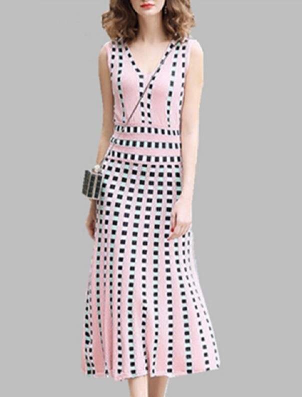 Rochie tricotată fără mâneci roz M