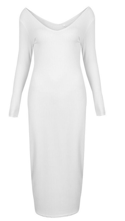 Rochie tricotată midi alb L