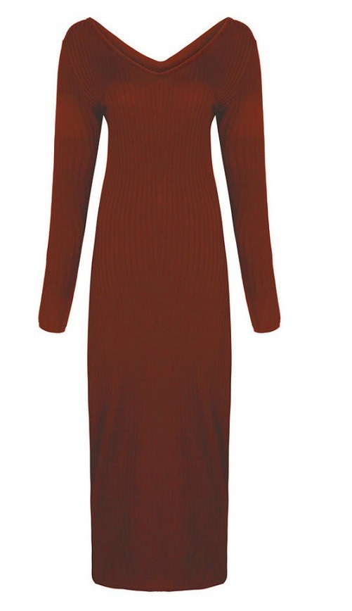 Rochie tricotată midi maro M