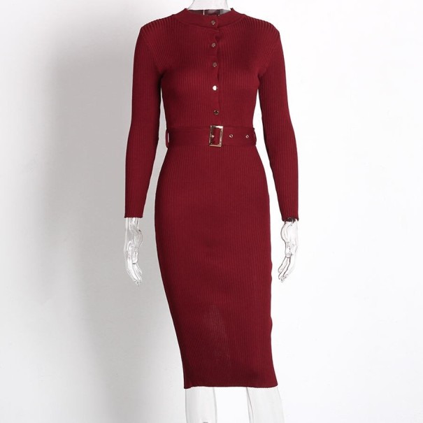 Rochie tricotată pentru femei cu mâneci lungi burgundy S