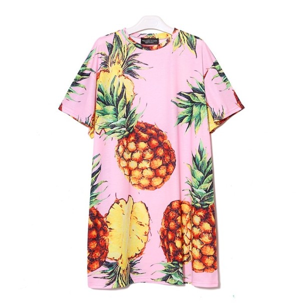 Rochie tricou cu ananas roz