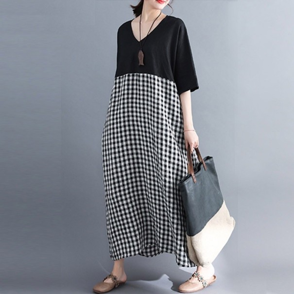 Rochie tunica cu fusta in carouri negru XXL