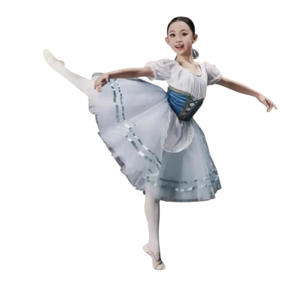 Rochii de balet pentru femei cu mâneci bufante, aplicație florală și fustă din tul, material nylon și poliester, pentru spectacole de dans albastru XL