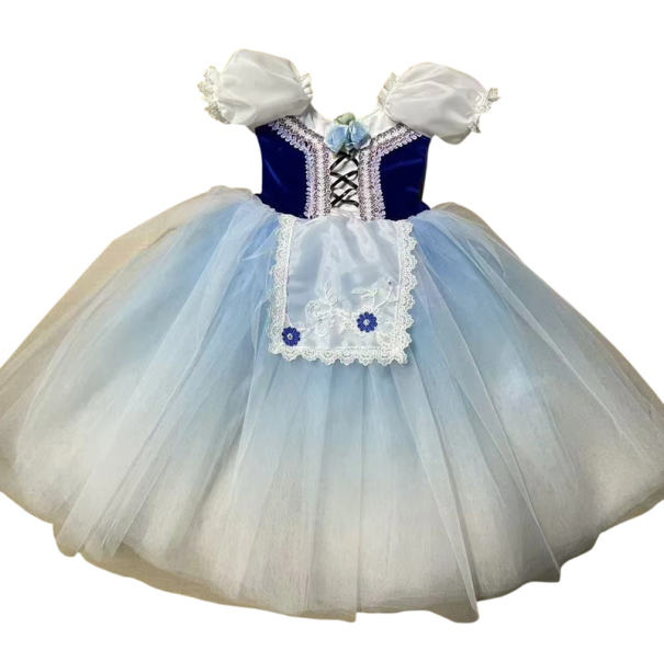 Rochii de balet pentru fete cu mâneci balon, decor floral și fustă din tul, material nylon și poliester, pentru spectacole de balet albastru inchis 10