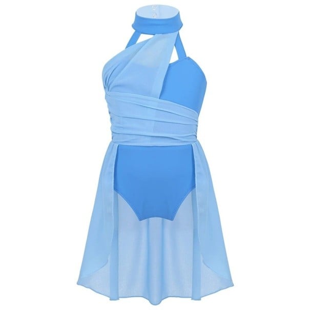 Rochii de dans pentru fete cu decolteu halter, fustă din chiffon peste leotard, costum din poliester pentru dans liric, balet și spectacole de competiție albastru 16