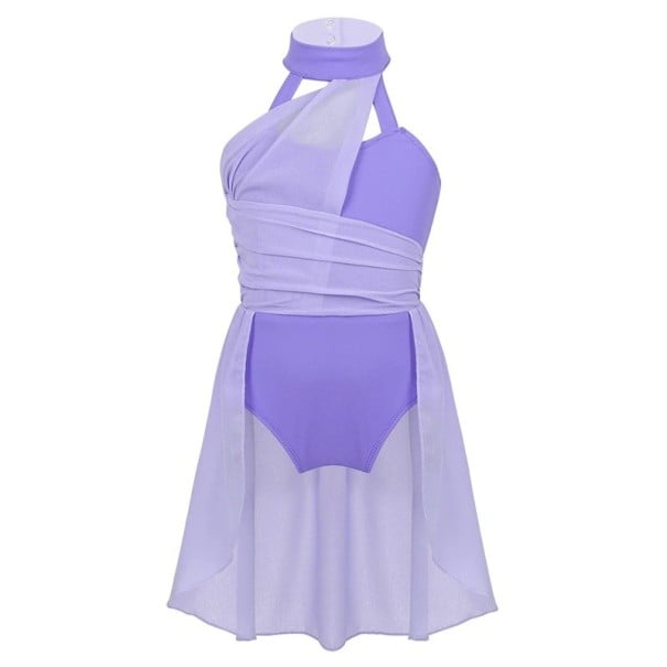 Rochii de dans pentru fete cu decolteu halter, fustă din chiffon peste leotard, costum din poliester pentru dans liric, balet și spectacole de competiție violet 16