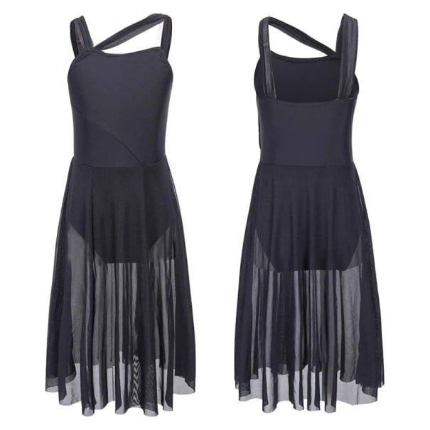Rochii de dans pentru fete cu fustă din chiffon transparent din poliester, îmbrăcăminte pentru balet și spectacole de dans negru 9-10 ani