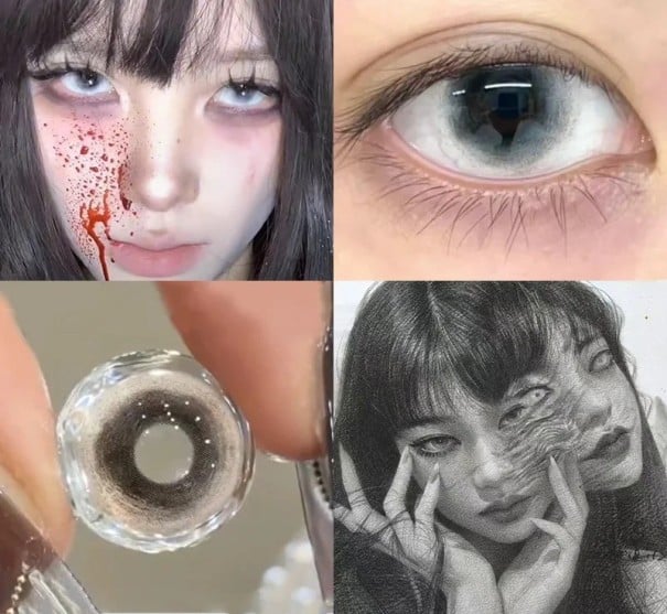 Roční barevné kontaktní čočky s dioptriemi -1.50 v anime stylu kontrastní vzor dekorativní čočky pro cosplay a stylizaci šedá