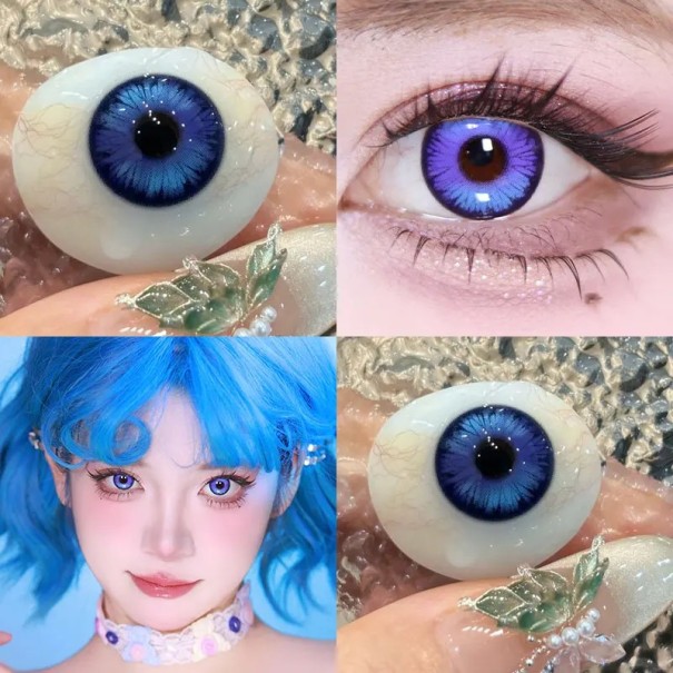 Roční výrazně barevné kontaktní čočky s dioptrií -2.25 dekorativní čočky pro cosplay anime efekt duhovky modrá